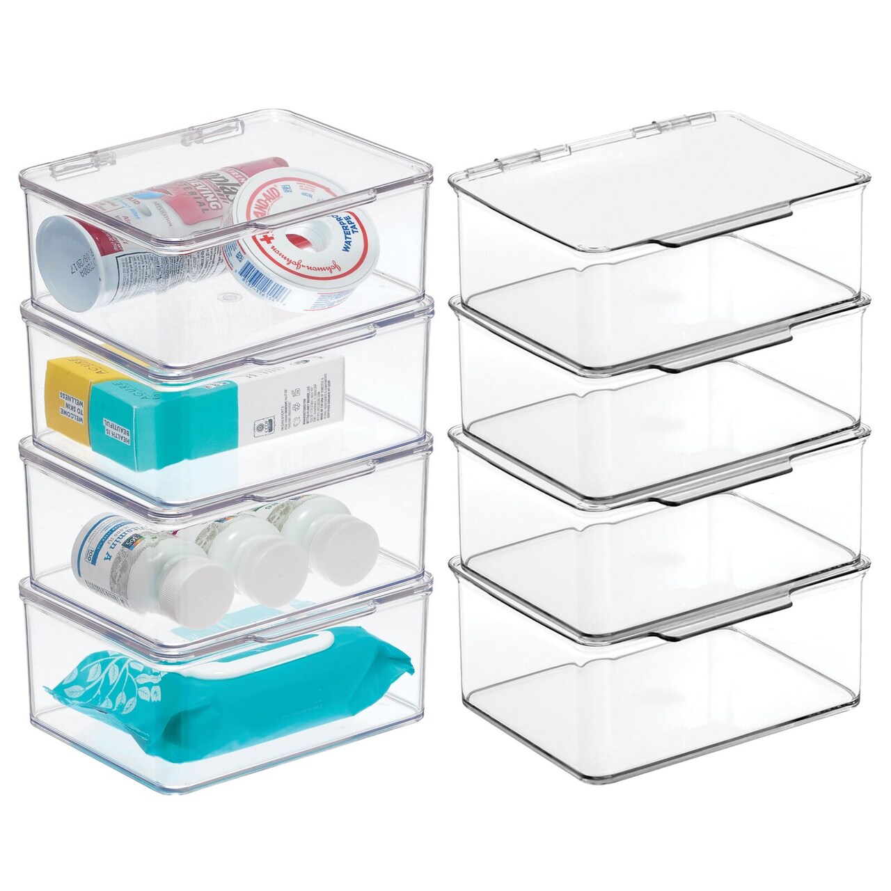 mDesign Plastic Bathroom Storage Organizer Bin Box with Hinge Lid